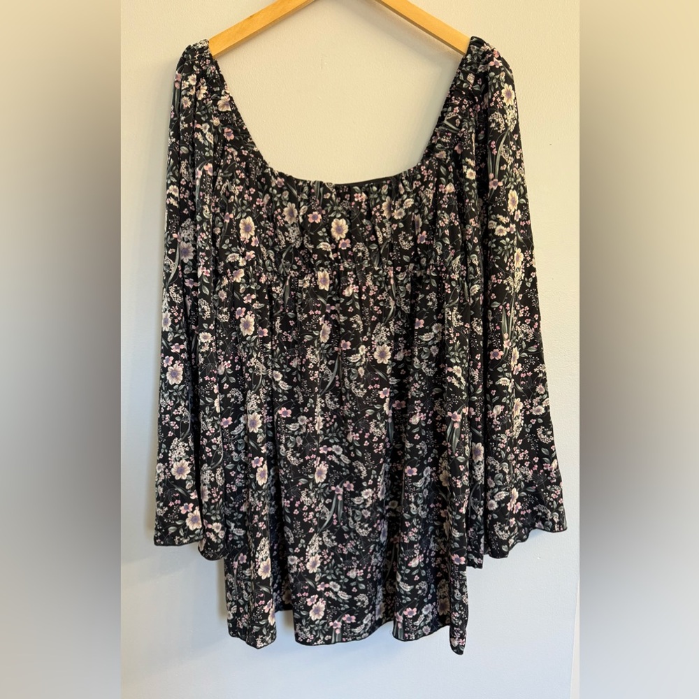 Pink Lily Babydoll Longsleeve Mini Black Pink Floral Dress Sz M Boho Chic Preppy